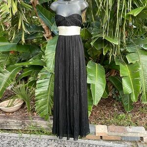 BCBG strapless ruched  gown with satin bow